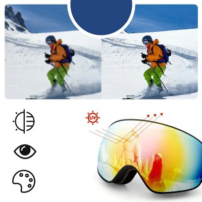 3. Rockbros SP284 Skibrille – Mattweißer Rahmen, graue Polycarbonat-Linse mit kirschrosa Spiegelglas, Kinder