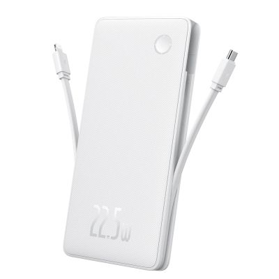 5. Baseus Airpow Lite 10000mAh 22,5W Powerbank mit integrierten USB-C- und Lightning Kabeln – Weiß