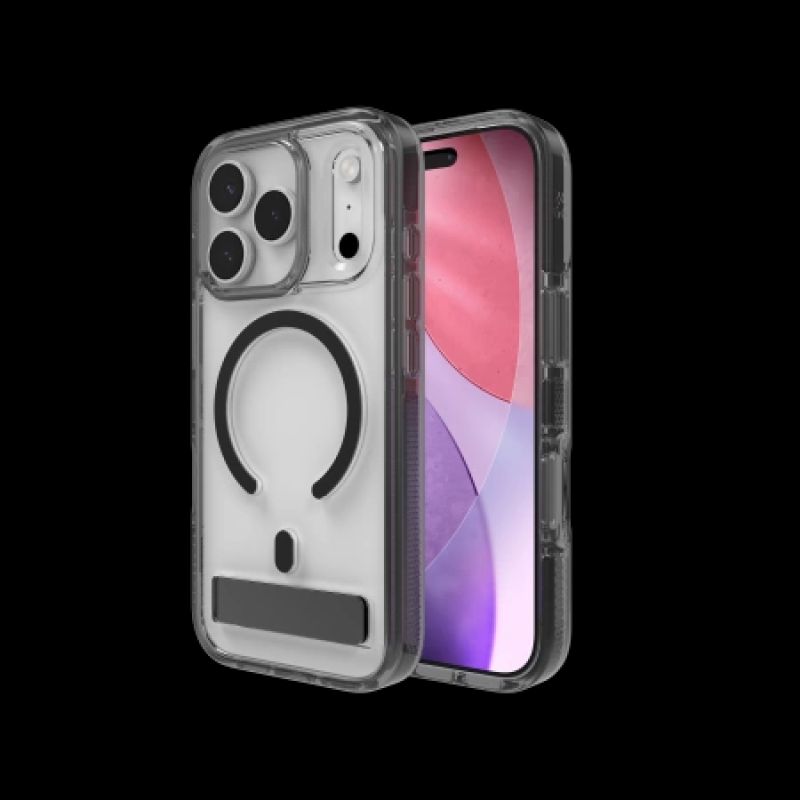 ZAGG Santa Cruz Snap KS MagSafe Hülle mit Ständer für iPhone 17 Pro – Transparent und Schwarz