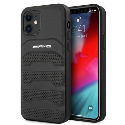 AMG Lederhülle mit geprägten Linien für iPhone 12 mini – Schwarz