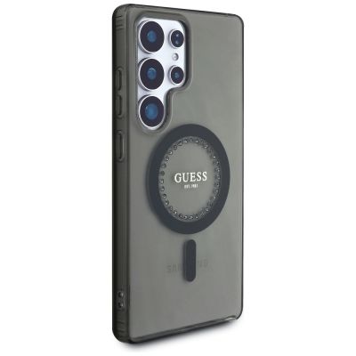 4. Guess Strass bedrucktes klassisches Logo MagSafe Samsung Galaxy S25 Ultra Hülle schwarz