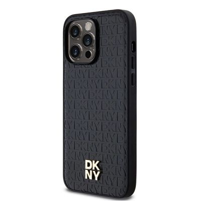 2. DKNY Leather Pattern Metal Logo MagSafe-Hülle für iPhone 14 Pro – Schwarz