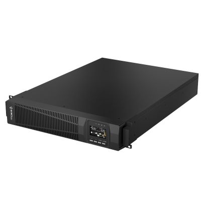 Rack-USV 1000 VA/900 W, 220 V/50 Hz, drehbares TFT-LCD-Display, SNMP/USB/RS232/EPO, RJ45-Schutz, VRLA 2×9 Ah, 24-V-Bus, externer Batterieanschluss Anderson SB50, 2×CEE 7/3, IEC C14, USB-AB-Kabel, RS232 DB9, CEE-IEC-Netzteil ALANTEC