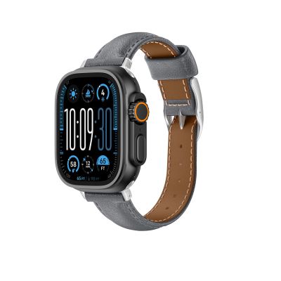 4. AmazingThing Class Band Lederarmband für Apple Watch 45 / 46 / 49 mm - Grau