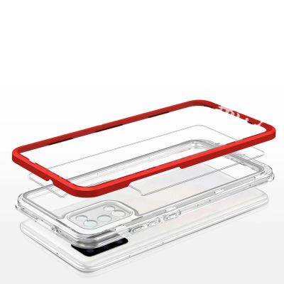 5. Klare 3in1 Hülle für Samsung Galaxy A03s (166) Rahmen Gel Cover rot
