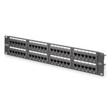 Digitus Patchpanel 19 Zoll, 48 RJ45-Anschlüsse, LSA vertikal, Cat. 6, ungeschirmt, 2 HE, schwarz, Kabelführung, Beschriftungsfelder