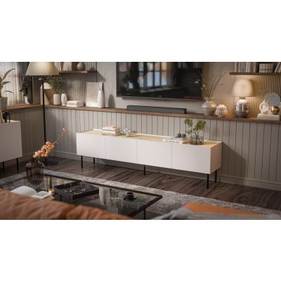 3. FELLINI TV-Schrank 200x40x52 cm, Kaschmir + geölte Eichenplatte