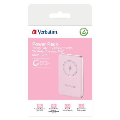4. Verbatim Charge 'n' Go Lithium-Polymer-Akku (LiPo) 10000 mAh, kabelloses Laden, Pink