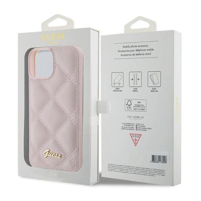 8. Guess Quilted Metal Logo-Hülle für iPhone 15 – Rosa