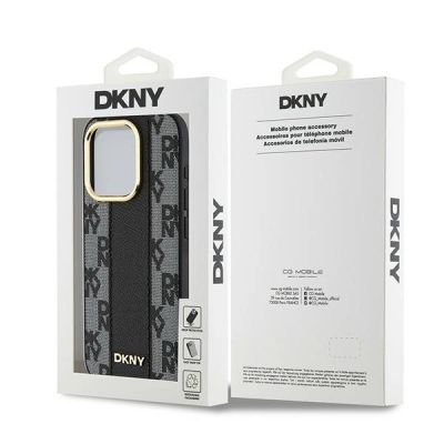 8. DKNY Leather Checkered Mono Pattern MagSafe-Hülle für iPhone 15 Pro – Schwarz