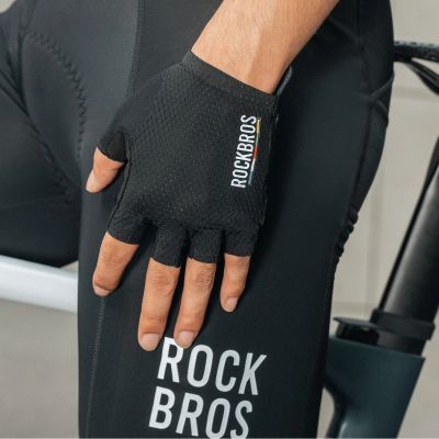 6. Rockbros TLS004 ROAD TO SKY Kurze stoßdämpfende Fahrradhandschuhe L - Schwarz