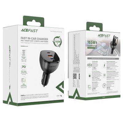 5. Acefast B14 Autoladegerät 165W 2x USB-C 1x USB-A - Schwarz