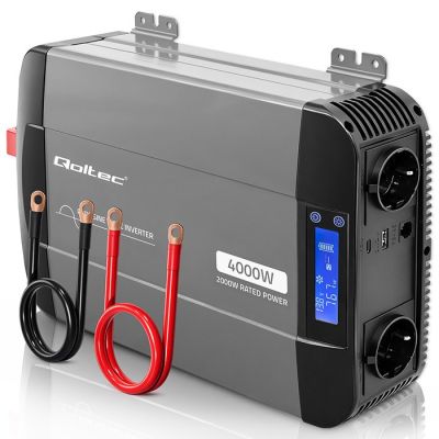 2. Qoltec Sinus-Spannungswandler | 12 V auf 230 V | 2000/4000 W | LCD | USB | USB-C | Kompatibel mit LiFePO4-, GEL- und AGM-Akkus