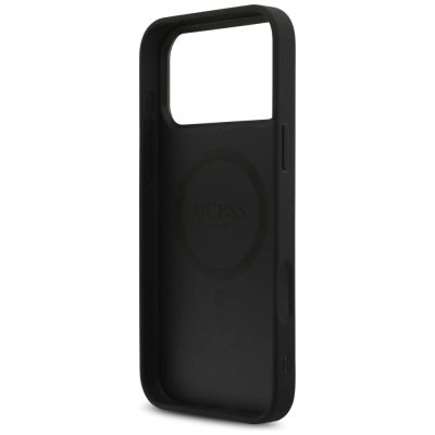 7. Guess Leather 4G Triangle Strass MagSafe Case für iPhone 17 Pro Max - Schwarz