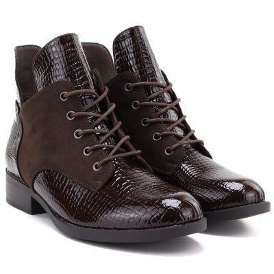 8. Damen-Ankle-Boots aus Lackleder, braun, Vinceza HX27-16524