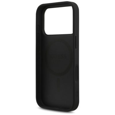 7. Guess Leather 4G Triangle Strass MagSafe Hülle für iPhone 18 Pro / 17 Pro - Schwarz