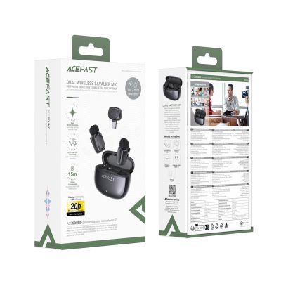 8. Acefast R2 Kabellose Lavalier-Mikrofone - Schwarz