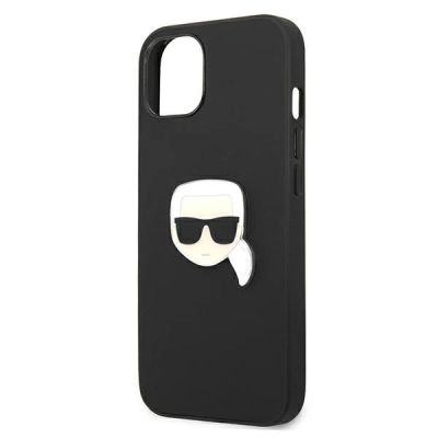 6. Karl Lagerfeld Leder Ikonik Karl's Head Metallhülle für iPhone 13 mini - Schwarz