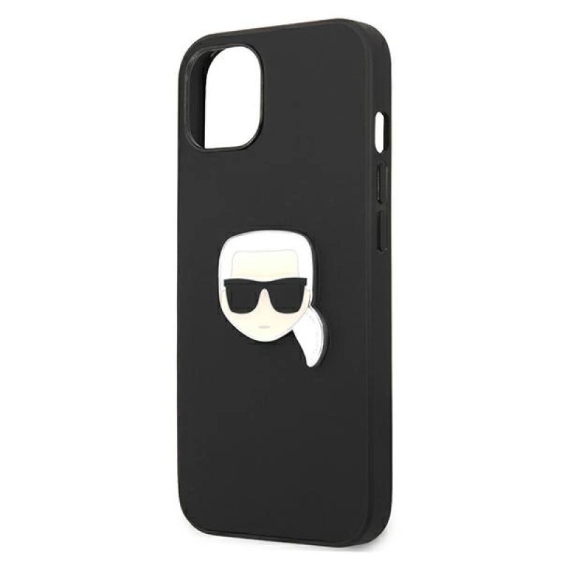 6. Karl Lagerfeld Leder Ikonik Karl's Head Metallhülle für iPhone 13 mini - Schwarz