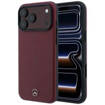 Mercedes Leder-Halbhülle mit ikonischer Linie und MagSafe-Funktion für iPhone 18 Pro Max / 17 Pro Max – bordeauxrot