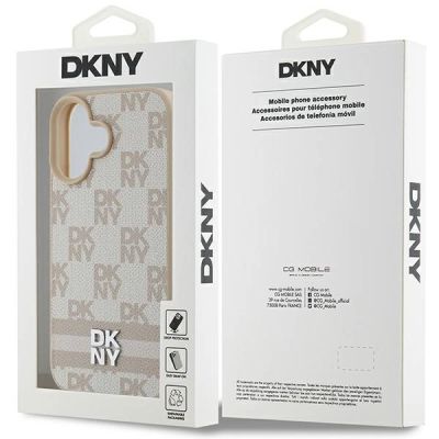 8. DKNY Checkered Pattern & Printed Stripes Hülle für iPhone 16 – Rosa