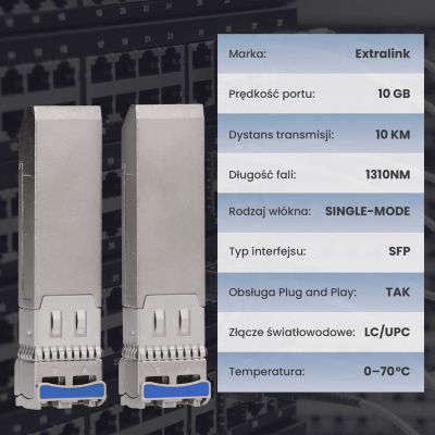 6. Extralink SFP+ 10G 2er-Pack | SFP+ Modul | 10 Gbit/s, LC/UPC, 1310 nm, 10 km, Singlemode, DOM