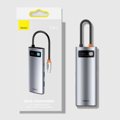 23. Baseus Metal Gleam Series multifunktionaler USB HUB 7in1 Typ C HDMI TF PD Kartenleser grau (WKWG020113)