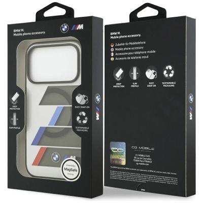 8. BMW M IML Metallknöpfe, dreifarbige Linien, MagSafe-Hülle für iPhone 17 Pro Max – Grau