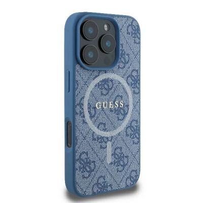 4. Guess 4G Ring Classic Logo MagSafe-Hülle für iPhone 16 Pro – blau