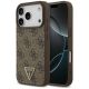 Guess Leder 4G Dreieck Strass MagSafe Hülle für iPhone 18 Pro / 17 Pro - Braun