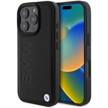 BMW Leder Hot Stamp Hülle für iPhone 16 Pro Max – schwarz