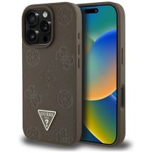 Guess Grained Hot Stamp Peony Triangle Logo MagSafe iPhone 16 Pro Max Hülle - Braun