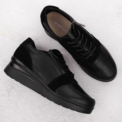 3. Sergio Leone PB236-S Damen-Sneaker aus schwarzem Leder mit Keilabsatz