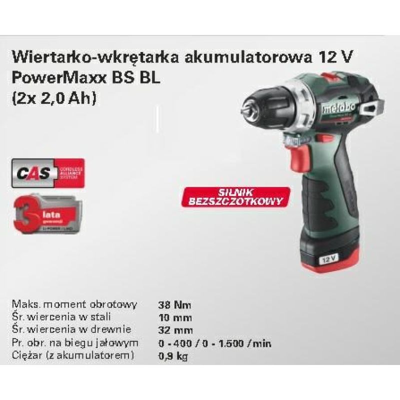 METABO Akku-Bohrschrauber 12V 38Nm 2x2,0Ah BS BL 12