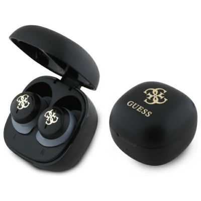 Guess Bluetooth-Kopfhörer GUTWSJ144ESK TWS + Dockingstation schwarz/schwarz schillerndes 4G-gedrucktes Logo