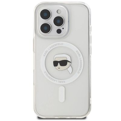 3. Karl Lagerfeld IML Metall-MagSafe-Hülle mit Karl-Kopf für iPhone 16 Pro – Weiß
