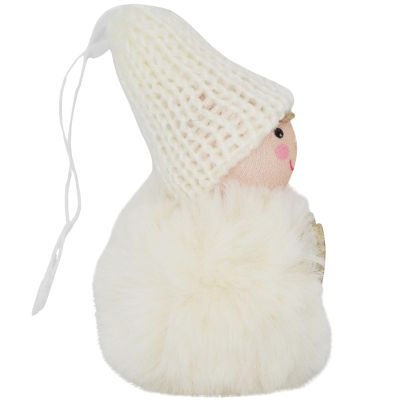 9. Dekorative Puppe mit Herz, 8 cm, mit Hut und Fell, weiß