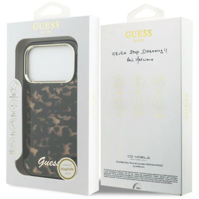 8. Guess IML Script Metal MagSafe Hülle für iPhone 17 Pro – Schwarz und Braun