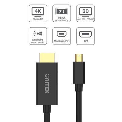3. UNITEK Adapter MiniDP - HDMI, 4K@30Hz, 2m Kabel