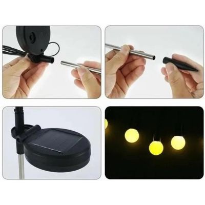 7. Solarlampe, die im Wind tanzt, weiße Kugeln, 6 LEDs, 72 cm