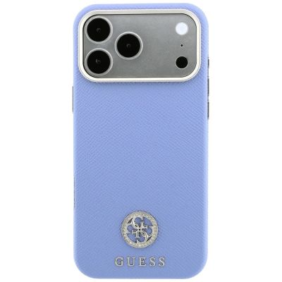 3. Guess MagSafe Hülle mit genarbtem, rundem Strass-Logo für iPhone 18 Pro / 17 Pro – Blau