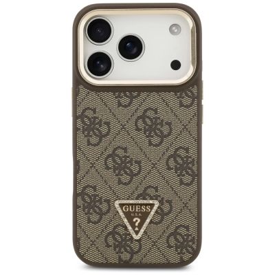 3. Guess 4G PU Dreieck-Logo & Standkamera Magsafe Hülle für iPhone 17 Pro - Braun