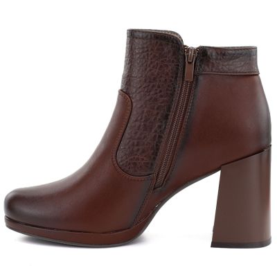 3. Damen-Ankle-Boots mit Blockabsatz und Plateau, gefüttert, dunkelbraun, M.Daszyński AF125B-1