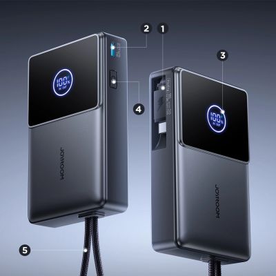 8. Joyroom JR-PR1 10000mAh 22,5W Powerbank mit integriertem einziehbarem USB-C-Kabel - Schwarz