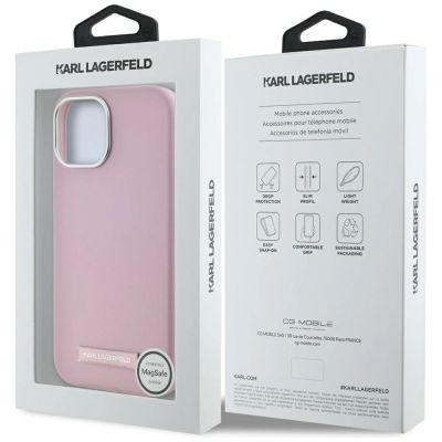 8. Karl Lagerfeld FW Metal Plate MagSafe iPhone 15 Hülle - Rosa