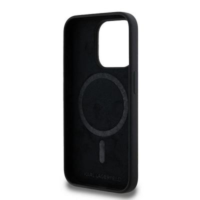 7. Karl Lagerfeld Silikon Karl&Choupette MagSafe Hülle für iPhone 15 Pro – Schwarz
