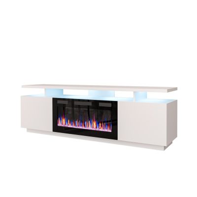 EVA TV-Schrank mit Elektrokamin, 180 x 40 x 52 cm, weiß/weiß glänzend