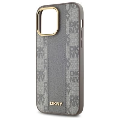 6. DKNY Leather Checkered Mono Pattern MagSafe-Hülle für iPhone 14 Pro Max – Beige