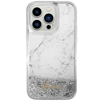 3. Guess GUHCP14LLCSGSGH iPhone 14 Pro 6,1" weiß/weißes Hardcase Liquid Glitter Marble