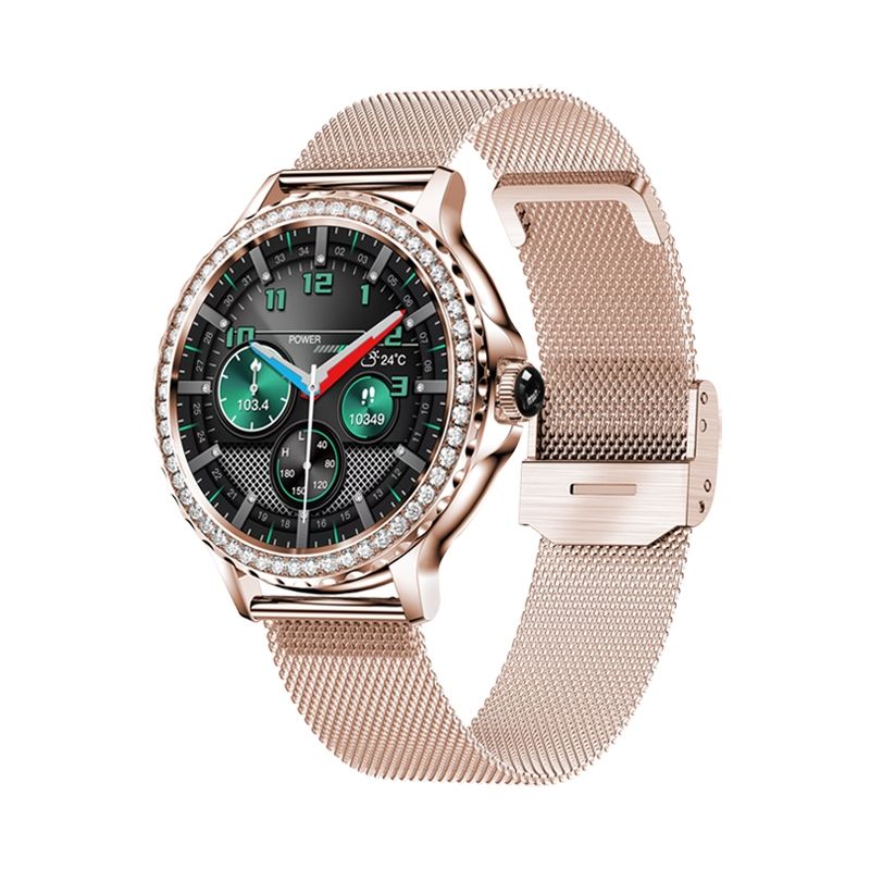 2. VELTORI VT320-1 Damen-Smartwatch, Goldarmband + rosa Silikonarmband